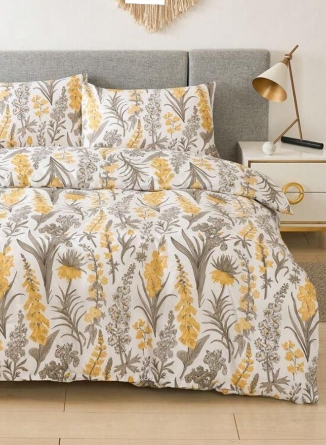 LUNA Home Queen size 6 pieces: 1 Duvet cover - 200*230cm. 1 Flat sheet - 230*250cm. 4 Pillow covers - 50*75cm. Yellow flowers  design. - Image 3